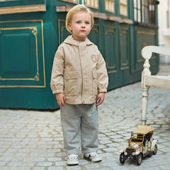 Dave&Bella Toddler Boys Casual Khaki Outwear Hooded Long Sleeve Versatile Jackets