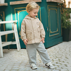 Dave&Bella Toddler Boys Casual Khaki Outwear Hooded Long Sleeve Versatile Jackets