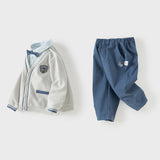 Dave&Bella Toddler Boys Blue Long Sleeve Soft Fake-two-piece Top Pant Suits