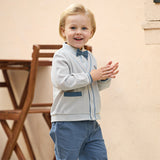 Dave&Bella Toddler Boys Blue Long Sleeve Soft Fake-two-piece Top Pant Suits