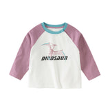Dave&Bella Toddler Boys Purple/Blue Dinosaur Long Sleeve Lightweight Cotton T-shirt Tops