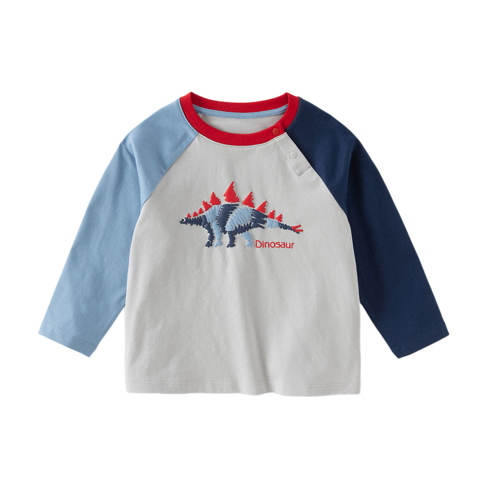 Dave&Bella Toddler Boys Purple/Blue Dinosaur Long Sleeve Lightweight Cotton T-shirt Tops