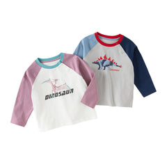 Dave&Bella Toddler Boys Purple/Blue Dinosaur Long Sleeve Lightweight Cotton T-shirt Tops
