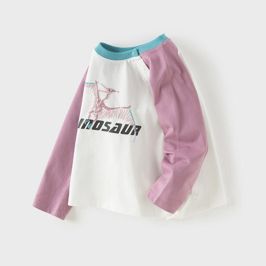 Dave&Bella Toddler Boys Purple/Blue Dinosaur Long Sleeve Lightweight Cotton T-shirt Tops