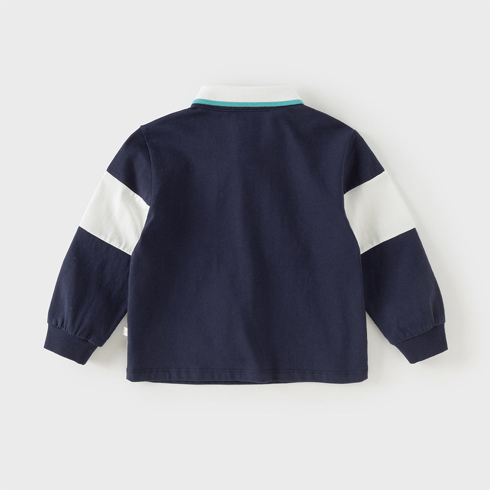 Dave&Bella Toddler Boys Navy Blue Formal Long Sleeve Cotton Polos
