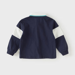 Dave&Bella Toddler Boys Navy Blue Formal Long Sleeve Cotton Polos