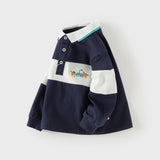 Dave&Bella Toddler Boys Navy Blue Formal Long Sleeve Cotton Polos