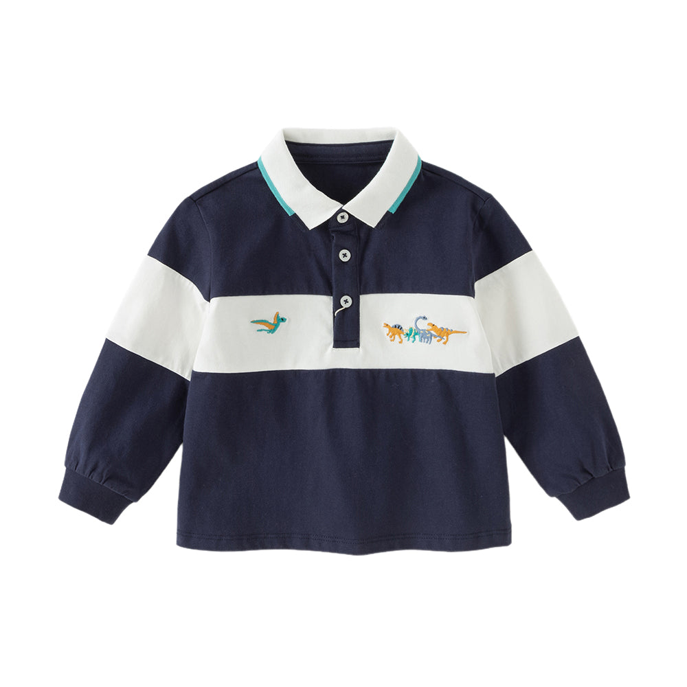 Dave&Bella Toddler Boys Navy Blue Formal Long Sleeve Cotton Polos