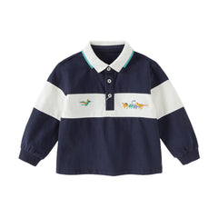 Dave&Bella Toddler Boys Navy Blue Formal Long Sleeve Cotton Polos