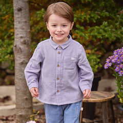 Dave&Bella Toddler Boys Purple/Apricot Long Sleeve Formal Breathable Cotton Shirt Tops