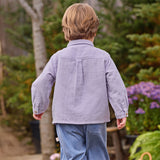 Dave&Bella Toddler Boys Apricot/Purple Long Sleeve Formal Breathable Cotton Shirts