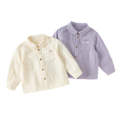 Dave&Bella Toddler Boys Purple/Apricot Long Sleeve Formal Breathable Cotton Shirt Tops