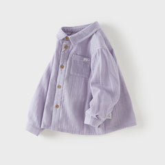 Dave&Bella Toddler Boys Purple/Apricot Long Sleeve Formal Breathable Cotton Shirt Tops