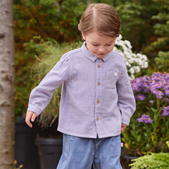 Dave&Bella Toddler Boys Purple/Apricot Long Sleeve Formal Breathable Cotton Shirt Tops