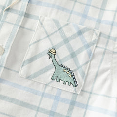 Dave&Bella Toddler Boys Green Plaid Playful Dinosaur Long Sleeve Soft Cotton Shirts