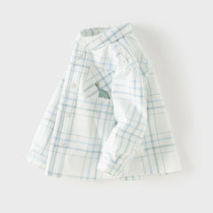 Dave&Bella Toddler Boys Green Plaid Playful Dinosaur Long Sleeve Soft Cotton Shirts