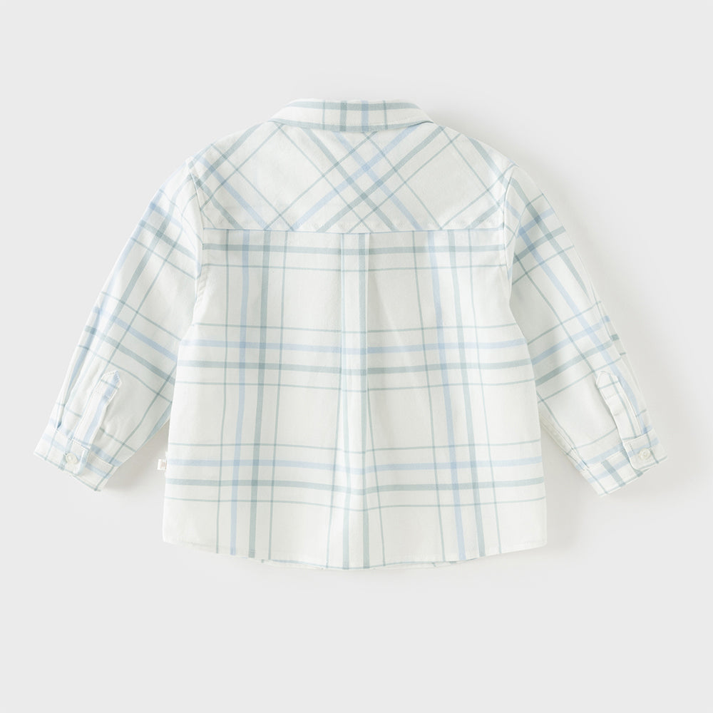 Dave&Bella Toddler Boys Green Plaid Playful Dinosaur Long Sleeve Soft Cotton Shirts