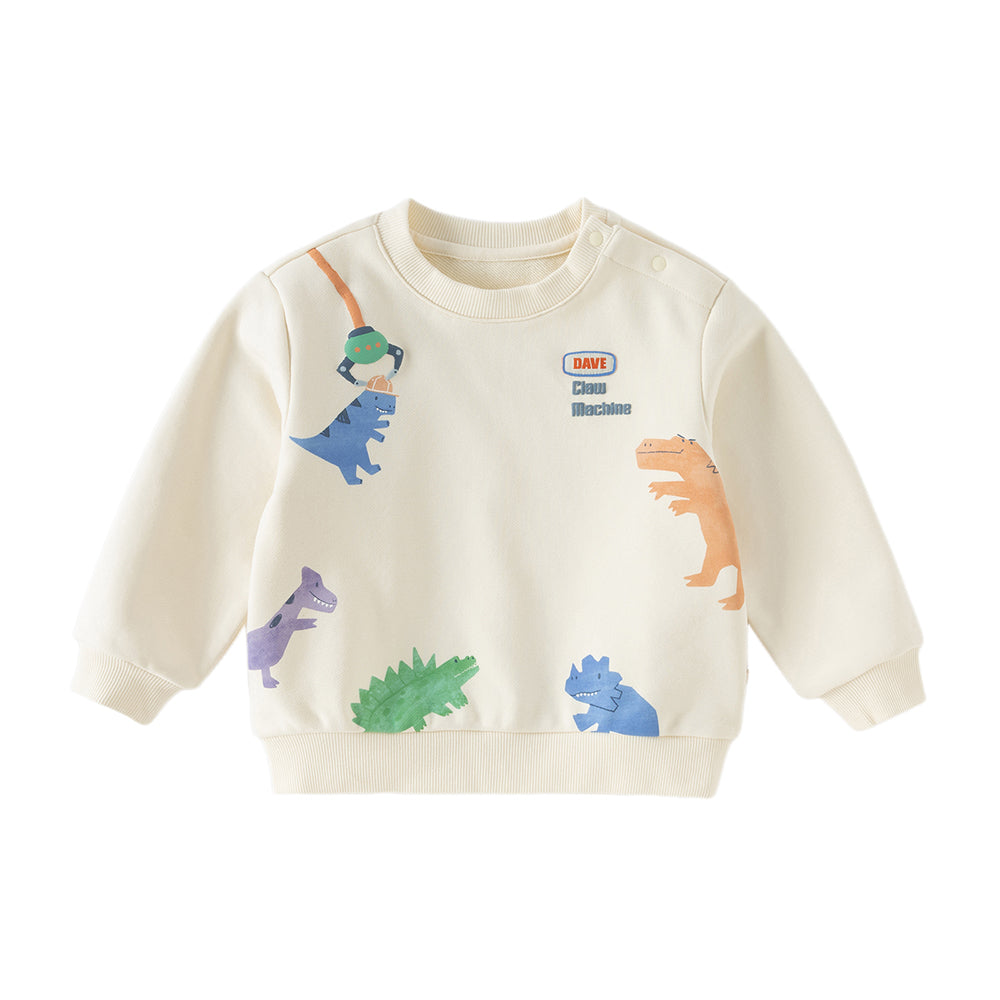 Dave&Bella Toddler Boys Beige/Blue Playful Print Versatile Casual Sweatshirts