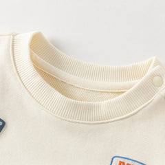 Dave&Bella Toddler Boys Beige/Blue Playful Print Versatile Casual Sweatshirts