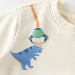 Dave&Bella Toddler Boys Beige/Blue Playful Print Versatile Casual Sweatshirts