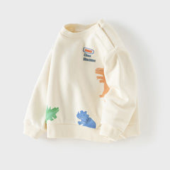 Dave&Bella Toddler Boys Beige/Blue Playful Print Versatile Casual Sweatshirts