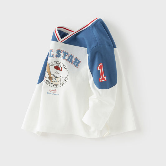 Dave&Bella Toddler Boys White V-neck Comfortable T-shirt Tops