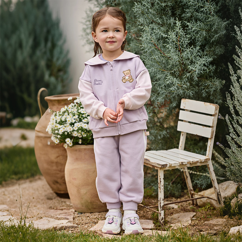 Dave&Bella Toddler Girls Cute Bear Grey Purple Casual Top Pant Suits