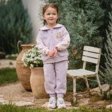 Dave&Bella Toddler Girls Cute Bear Grey Purple Casual Top Pant Suits
