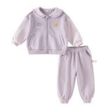 Dave&Bella Toddler Girls Cute Bear Grey Purple Casual Top Pant Suits