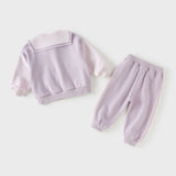 Dave&Bella Toddler Girls Cute Bear Grey Purple Casual Top Pant Suits