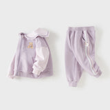 Dave&Bella Toddler Girls Cute Bear Grey Purple Casual Top Pant Suits