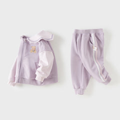 Dave&Bella Toddler Girls Cute Bear Grey Purple Casual Top Pant Suits