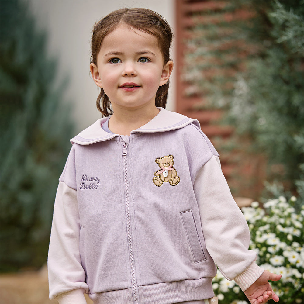 Dave&Bella Toddler Girls Cute Bear Grey Purple Casual Top Pant Suits
