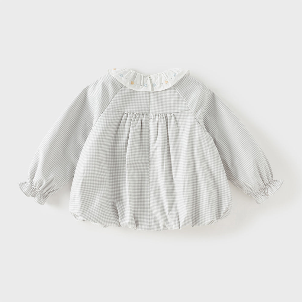 Dave&Bella Toddler Girls Casual Classic Grey White Plaid Long Sleeve Cotton Shirt Tops