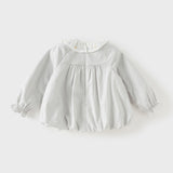 Dave&Bella Toddler Girls Casual Classic Grey White Plaid Long Sleeve Cotton Shirt Tops