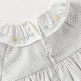 Dave&Bella Toddler Girls Casual Classic Grey White Plaid Long Sleeve Cotton Shirt Tops