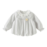 Dave&Bella Toddler Girls Casual Classic Grey White Plaid Long Sleeve Cotton Shirt Tops