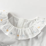 Dave&Bella Toddler Girls Casual Classic Grey White Plaid Long Sleeve Cotton Shirt Tops