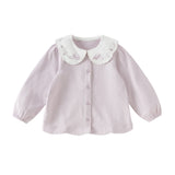 Dave&Bella Toddler Girls Elegant Grey Purple Long Sleeve Shirts