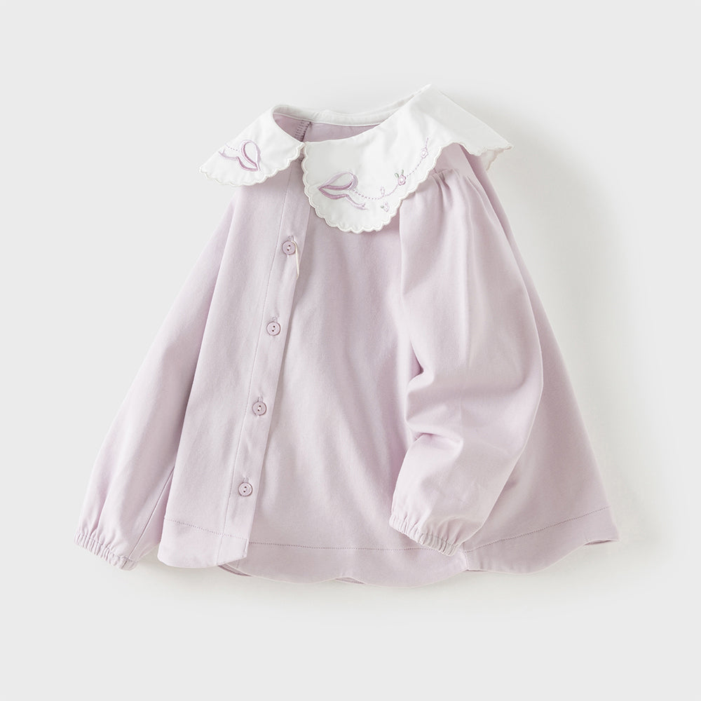 Dave&Bella Toddler Girls Elegant Grey Purple Long Sleeve Shirts
