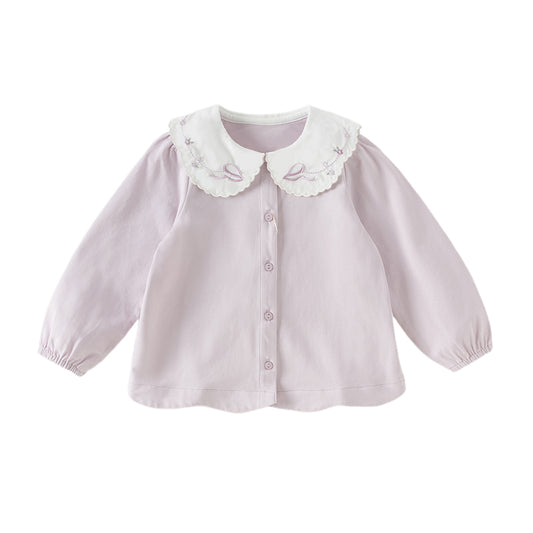 Dave&Bella Toddler Girls Elegant Grey Purple Long Sleeve Shirts
