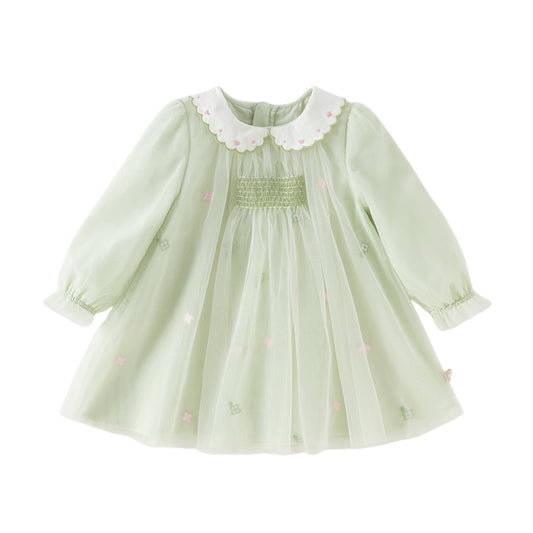 Dave&Bella Toddler Girls Cute Grass Green Long Sleeve Mesh Princess Dress