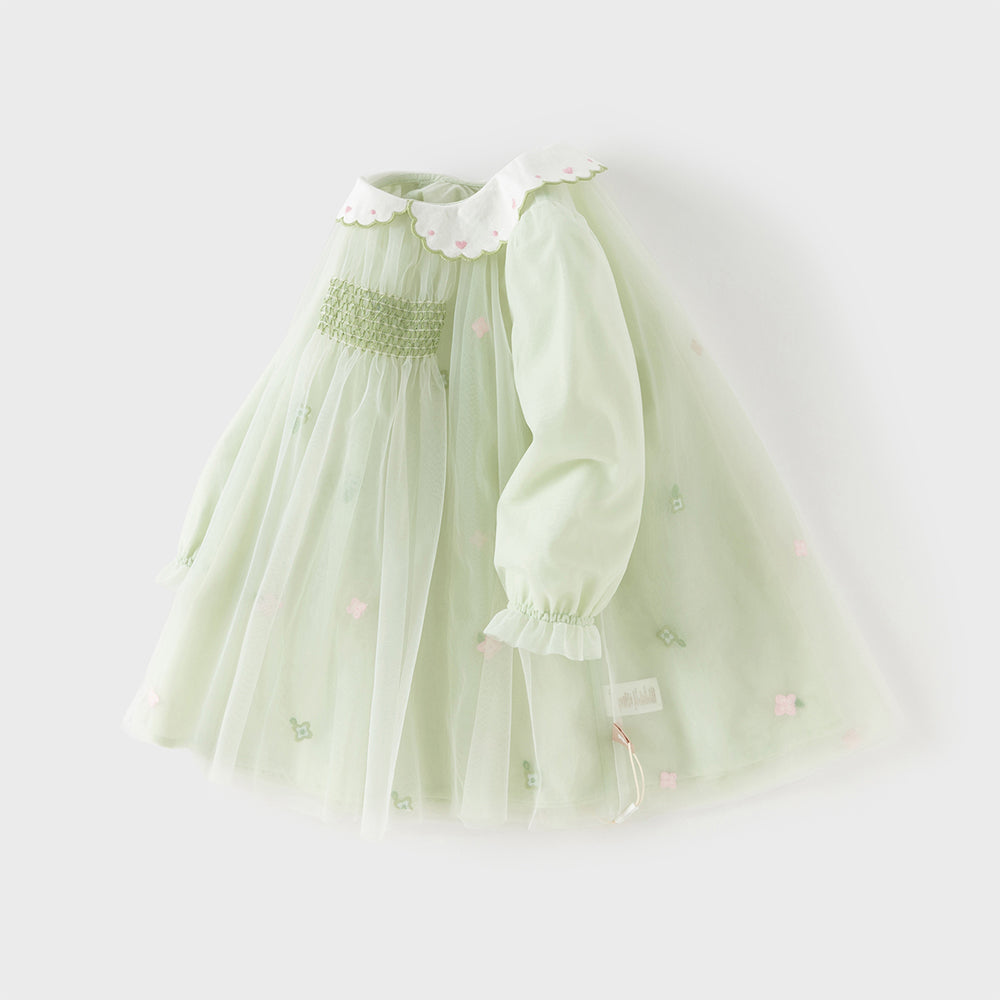 Dave&Bella Toddler Girls Cute Grass Green Long Sleeve Mesh Princess Dress