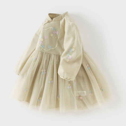 Dave&Bella Toddler Girls Green Turtle Comfortable Chinese-style Mesh A-line Dress