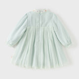 Dave&Bella Toddler Girls Classic Green Chinese-style Flower Embroidery Mesh Dress