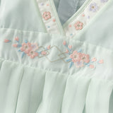 Dave&Bella Toddler Girls Classic Green Chinese-style Flower Embroidery Mesh Dress