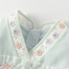 Dave&Bella Toddler Girls Classic Green Chinese-style Flower Embroidery Mesh Dress