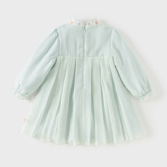 Dave&Bella Toddler Girls Classic Green Chinese-style Flower Embroidery Mesh Dress