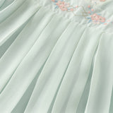 Dave&Bella Toddler Girls Classic Green Chinese-style Flower Embroidery Mesh Dress