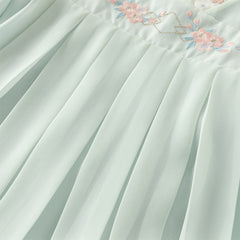 Dave&Bella Toddler Girls Classic Green Chinese-style Flower Embroidery Mesh Dress